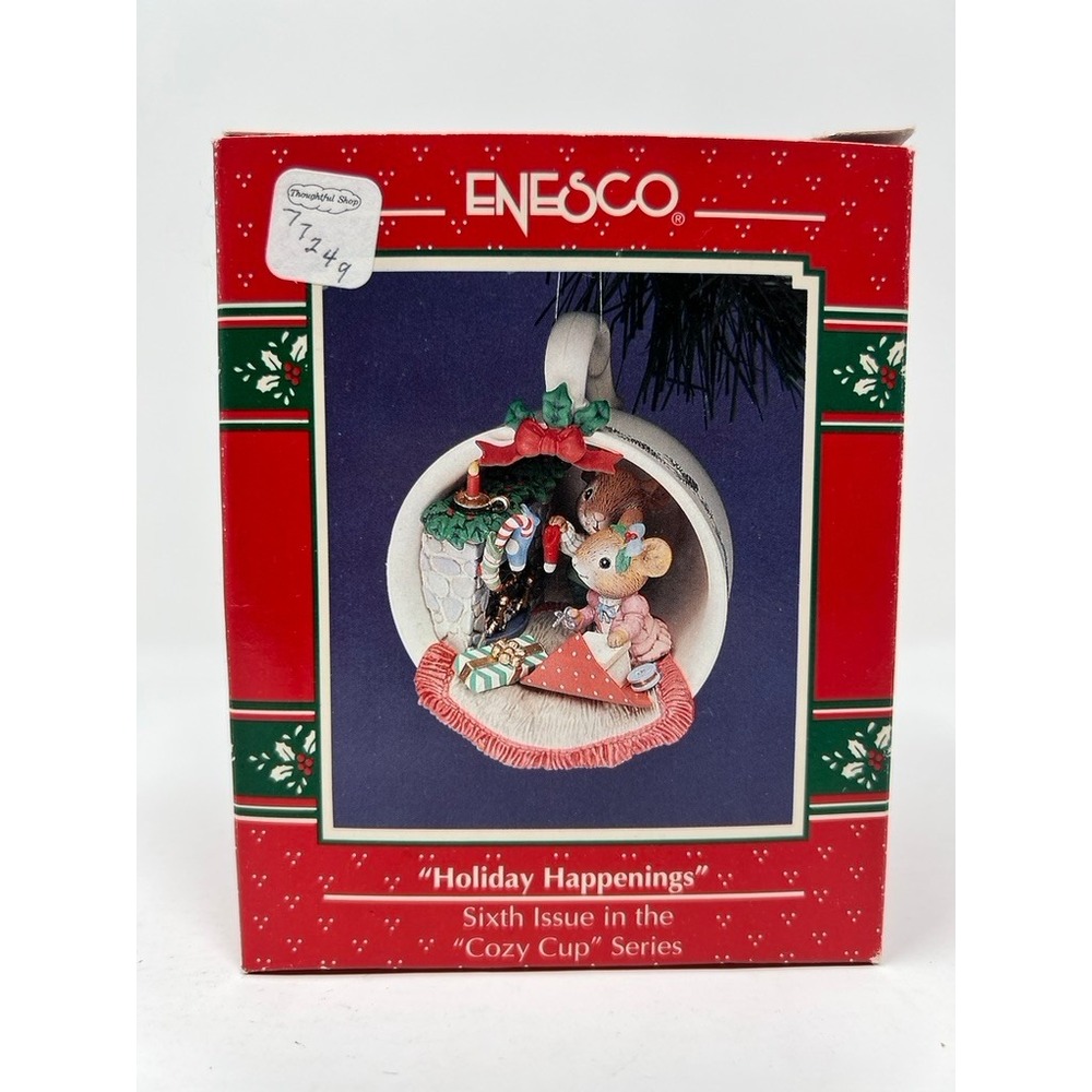 Enesco Holiday Happenings Ornament Mice Cozy Cup Series 6th Issue 1992 Boxed EX